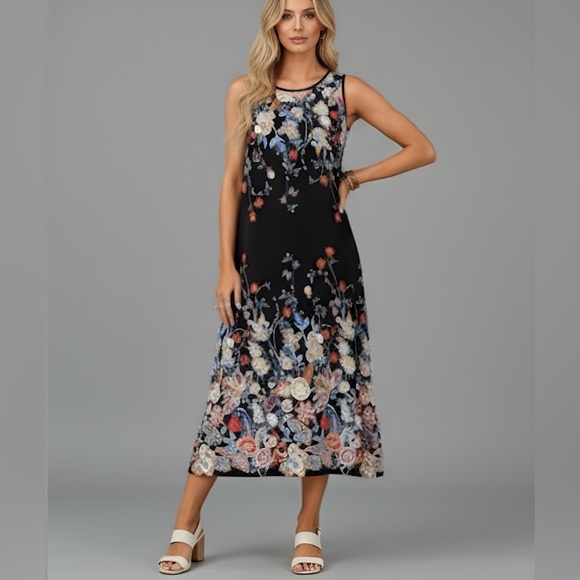 Floral Print Tank Dress With Pockets - Picture 1 of 9